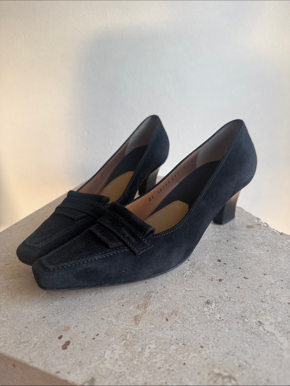Salvatore Ferragamo Black Suede Low Block Heel Loafers